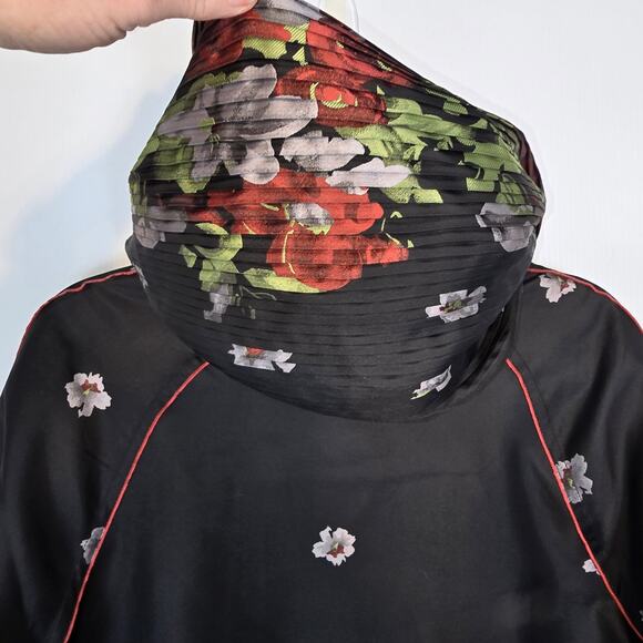 UBU Reversible Mid Length Jacket Pleated Hood Black Floral Striped Floral M - Picture 10 of 15